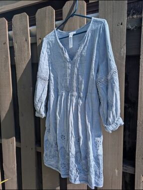 Tommy Bahama Light Blue Linen Crochet Beach Coverup